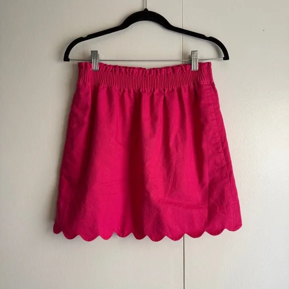 J. Crew Linen Cotton Scalloped Mini Skirt Pink Lined Women’s Size 2 - Picture 1 of 11